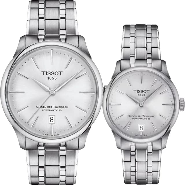 【TISSOT 天梭 官方授權】杜魯爾動力80小時機械對錶 情侶手錶 禮物 推薦(T1398071103100+T1392071103100)