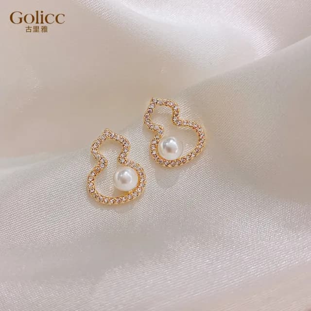 【Golicc】耳環 小巧 葫蘆 珍珠(七夕 情人節 生日 飾品 耳飾 耳墜 禮物)
