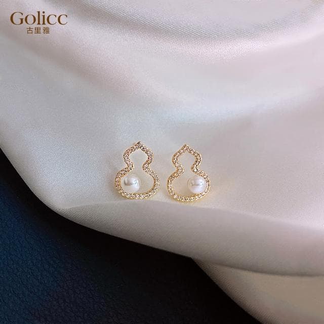 【Golicc】耳環 小巧 葫蘆 珍珠(母親節 生日 情人節 飾品 耳飾 耳墜 禮物)