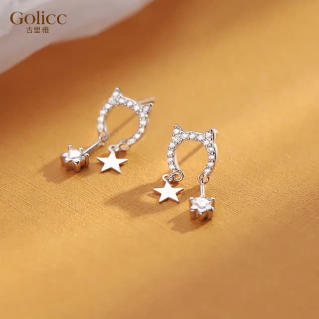 【Golicc】耳環 貓咪(99購物限定 生日 飾品 耳釘 耳飾 耳墜 禮物)