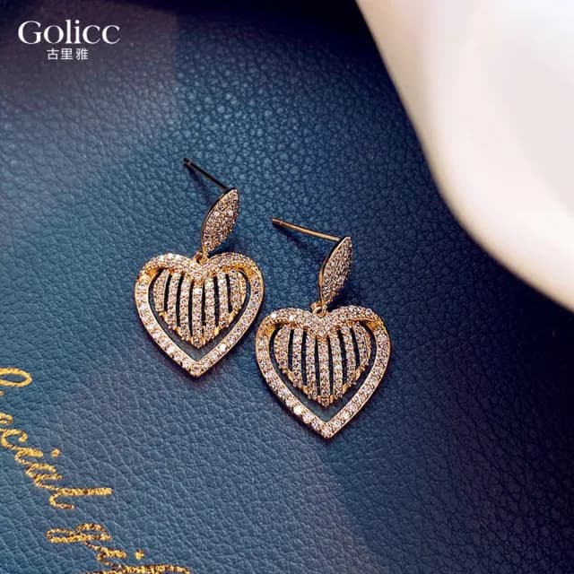 【Golicc】耳環 法式 桃心(七夕 情人節 生日 飾品 耳釘 耳飾 耳墜 禮物)