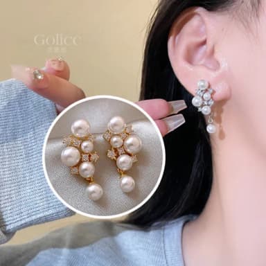 【Golicc】耳環 法式 復古 珍珠 鋯石(618 七夕 情人節 生日 飾品 耳釘 耳飾 耳墜 禮物)