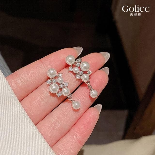 【Golicc】耳環 法式 復古 珍珠 鋯石(618 七夕 情人節 生日 飾品 耳釘 耳飾 耳墜 禮物)