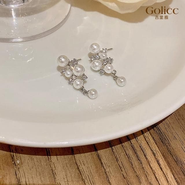 【Golicc】耳環 法式 復古 珍珠 鋯石(618 七夕 情人節 生日 飾品 耳釘 耳飾 耳墜 禮物)