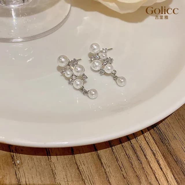 【Golicc】耳環 法式 復古 珍珠 鋯石(七夕 情人節 生日 飾品 耳釘 耳飾 耳墜 禮物)