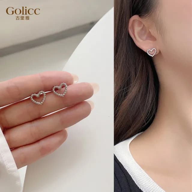 【Golicc】耳環 韓版 簡約 麻花 愛心(七夕 情人節 生日 飾品 耳釘 耳飾 耳墜 禮物)