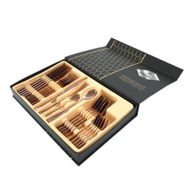 【工具王】刀叉匙 飯店 牛排刀叉 送禮 盒裝 聖誕節 交換禮物 630-RWT24(餐具組 質感刀叉匙 玫瑰金湯匙)