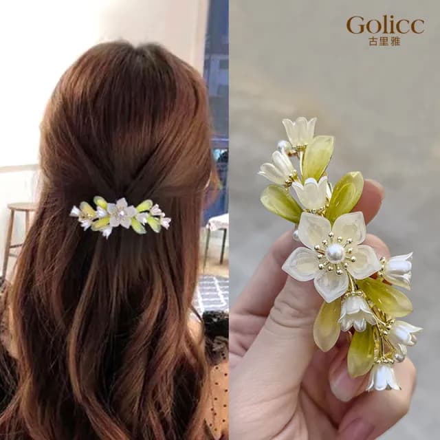 【Gulicc】髮夾 鈴蘭花朵 氣質 彈簧夾(雙11 聖誕節 生日 髮飾 頭飾 鯊魚夾 髮夾 禮物)
