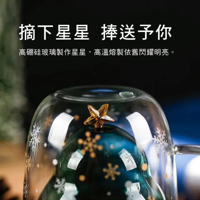【太力】聖誕樹耐熱雙層玻璃杯300ml附杯蓋-1入(咖啡杯/水杯/玻璃杯/耐冷熱/聖誕節交換禮物)