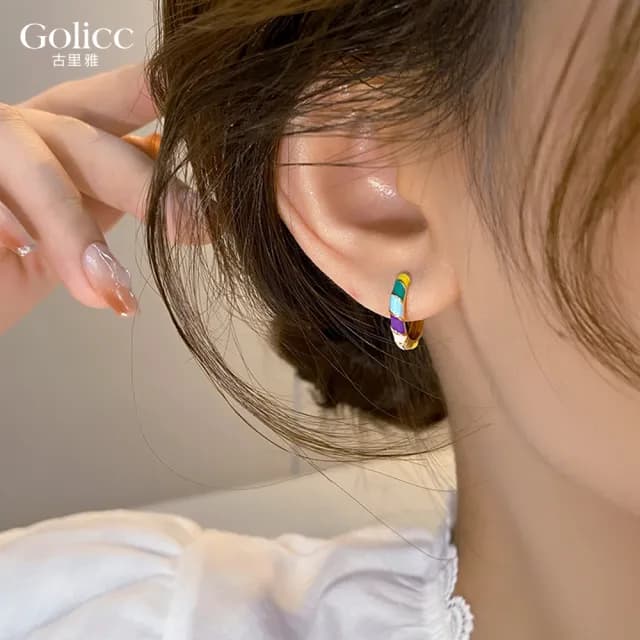 【Golicc】耳環 彩色 滴釉(七夕 情人節 生日 飾品 耳釘 耳飾 耳墜 禮物)