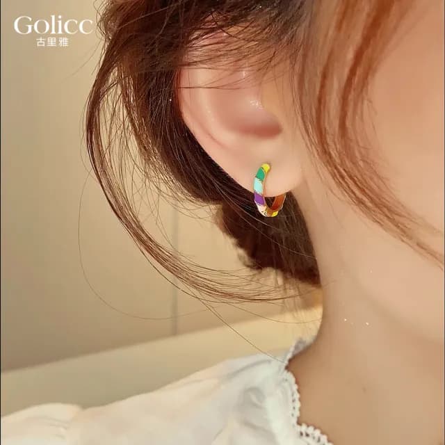 【Golicc】耳環 彩色 滴釉(雙11 聖誕節 生日 飾品 耳釘 耳飾 耳墜 禮物)