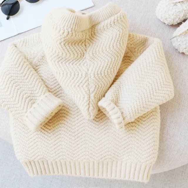 【橘魔法】編織毛線刷毛針織連帽外套(針織衫 開衫 外套 針織 外套 長袖 女童 男童 童裝 厚 刷毛 毛衣)