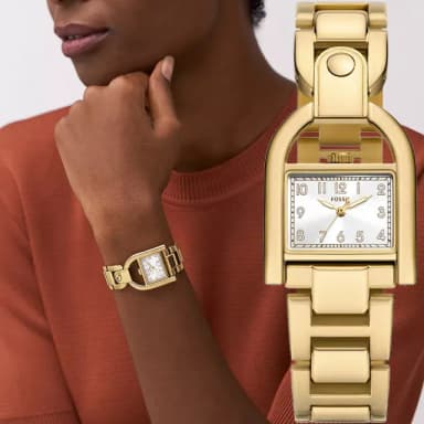 【FOSSIL】Harwell 復古鎖頭造型女錶-28mm 禮物 送禮 推薦(ES5327)