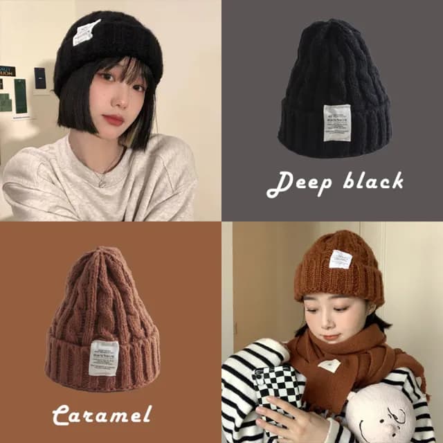 【Her】父親節禮物 韓版麻花毛帽 聖誕交換禮物 百搭羊毛帽 針織帽 素色毛帽(厚實保暖 甜美麻花編織)