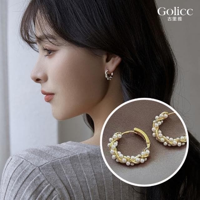 【Golicc】耳環 韓國 輕奢 纏繞 珍珠(母親節 生日 情人節 飾品 耳釘 耳飾 耳墜 禮物)