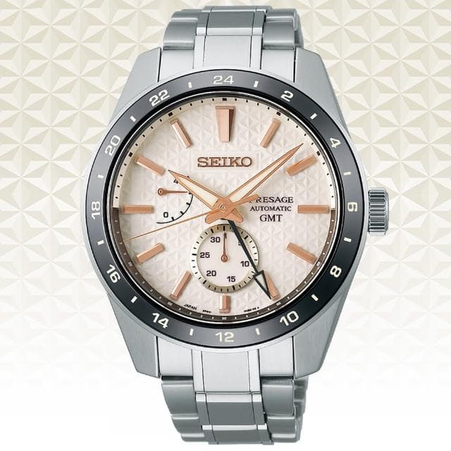 【SEIKO 精工】PRESAGE新銳系列 胡粉色 GMT機械腕錶 母親節 禮物 推薦(SPB273J1/6R64-00G0S)