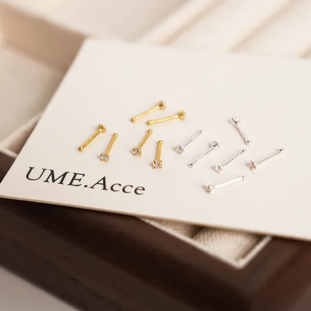 【UME.Acce】情人節禮物 七夕 999純銀小鑽短針耳棒耳環(S999純銀 純銀 純銀耳環 耳骨釘 小鑽耳環 通體純銀)