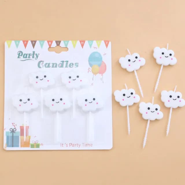 韓系微笑白雲蠟燭10支(生日蠟燭 派對 慶生 慶祝 烘焙 可愛造型 拍照道具 插牌 許願 蛋糕裝飾 插件)