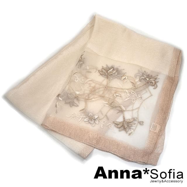 【AnnaSofia】真絲羊毛混紡大尺寸披肩絲巾圍巾-蒼蘭舞蕊 現貨(深杏系)