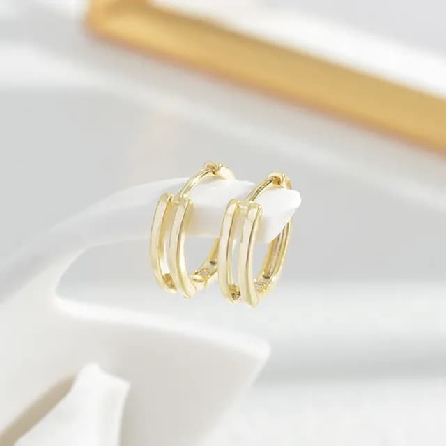 【Umi】一卡3對925純銀針微鑲鋯石雙圈雙環C形造型耳環207(日韓時尚潮流耳飾耳針耳墜耳釘)