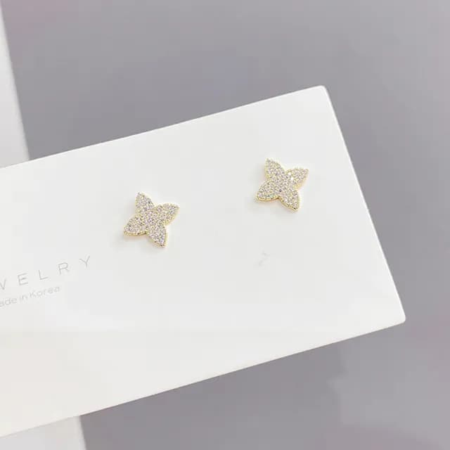 【Umi】一卡3對925純銀針微鑲鋯石星星星芒四芒星造型耳環(日韓時尚潮流耳飾耳針耳墜耳釘)