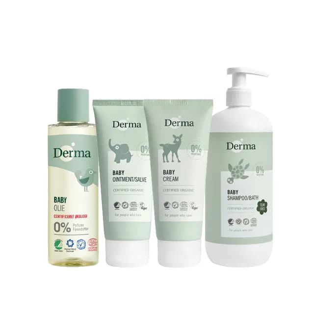 【Derma】寶寶全面呵護四入組(洗髮沐浴露 屁屁膏 乳液 嬰兒油 寶寶超值組 寶寶超值組 彌月禮)