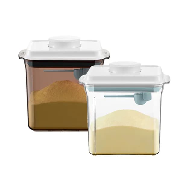 【安酷生活】1700ml 2入組一鍵按壓防滑刮平奶粉罐 附贈勺子掛具三角刮平片(奶粉罐/奶粉盒/奶粉分裝盒)