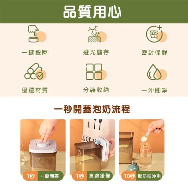 【安酷生活】1000ml 2入組一鍵按壓防滑刮平奶粉罐 附贈勺子掛具三角刮平片(奶粉罐/奶粉盒/奶粉分裝盒)