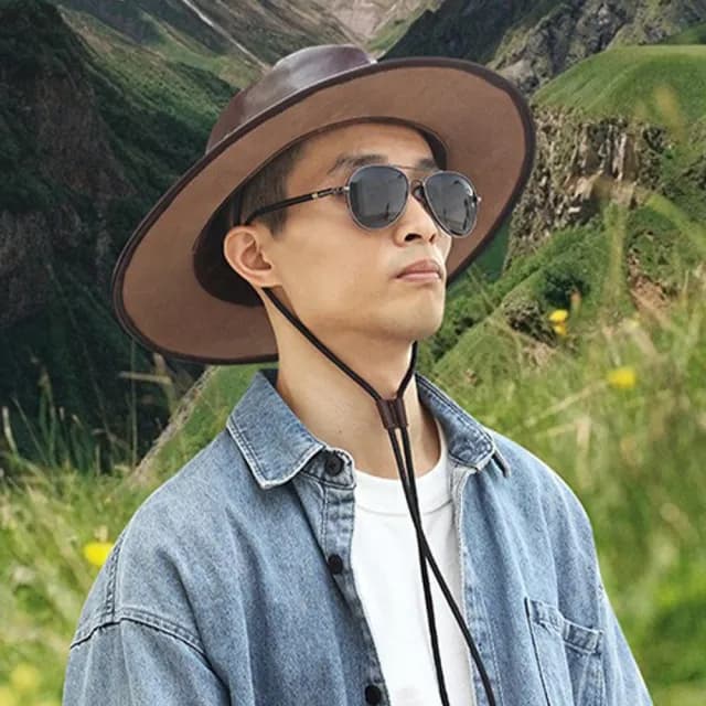【KT DADA】父親節禮物 包包 西部牛仔帽 大沿帽 遮陽帽 男牛仔帽真皮 禮物 復古帽 英倫帽 派對裝扮 牛皮帽