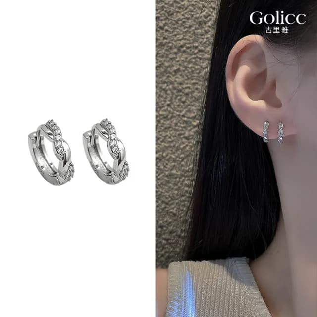 【Golicc】耳環 日版 精緻 微鑲 麻花(七夕 情人節 生日 飾品 耳釘 耳飾 耳墜 禮物)