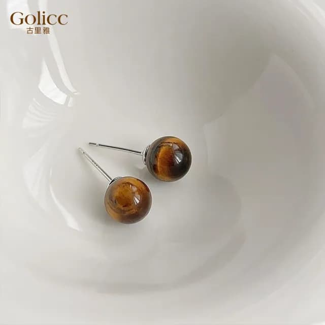 【Golicc】耳環 法式 美拉德 圓珠(七夕 情人節 生日 飾品 耳釘 耳飾 耳墜 禮物)