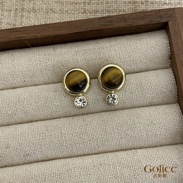 【Golicc】耳環 法式 美拉德 幾何 鑲鑽(七夕 情人節 生日 飾品 耳釘 耳飾 耳墜 禮物)