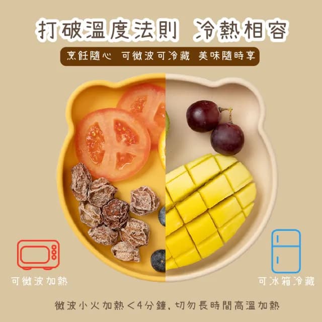 【熊愛吃】食品級矽膠莫蘭迪小熊餐盤(防滑 可微波 寶寶 嬰兒 環保餐具 吸盤碗 學習碗)