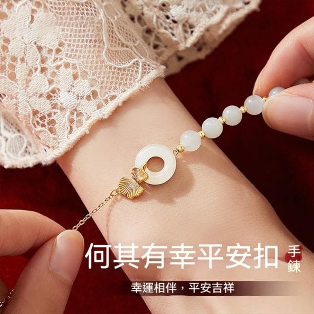 【LEESA】和田玉手鍊\純銀手鏈\平安扣手鍊\玉手鏈\玉手環\女生飾品\小眾手鍊\送女友\送媽媽\禮物