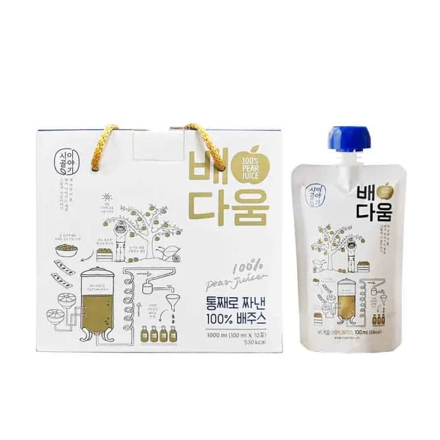 【韓味不二】韓國原裝 100%水梨汁100ml*10入禮盒X1盒(送禮推薦/節日禮盒/春節禮盒/節慶送禮/中秋送禮)