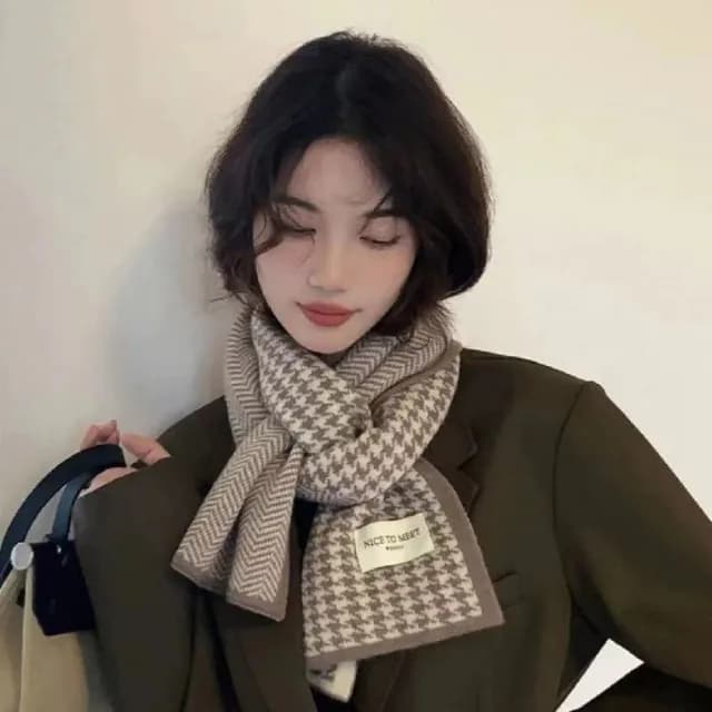 【TWBUY 台灣好購】千鳥格針織保暖圍巾(高級感韓系百搭圍脖 情侶針織圍巾 雙面圍巾)