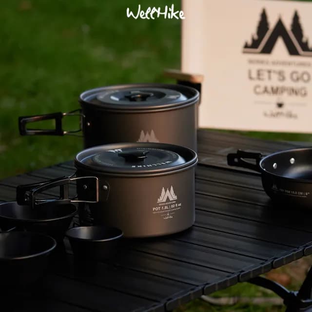 【WELLHIKE 玩客】野膳饕餮鍋具五人套(戶外鍋具 露營餐具 露營鍋 鍋具組 露營鍋具組 鋁合金套鍋 露營的人)