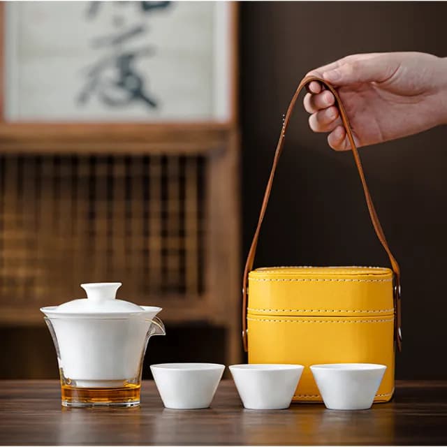 【Life shop】羊脂玉旅行茶具組/附旅行收納盒(泡茶組 交換禮物 茶具 旅行茶具 隨身泡茶組)