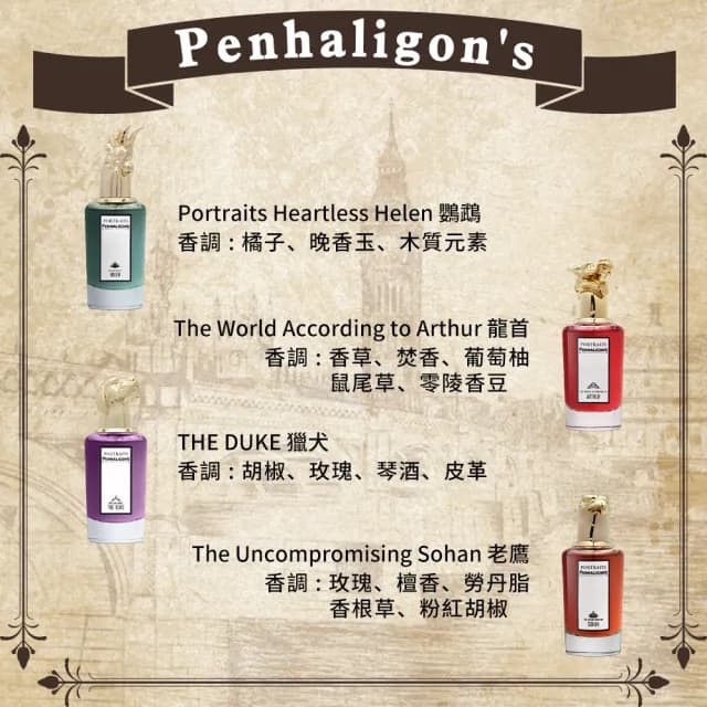 【PENHALIGON’S 潘海利根】獸首系列淡香精 75ml(國際航空版_公鹿/狐狸/盤羊/羚羊/公牛/龍首/獵犬/孔雀)