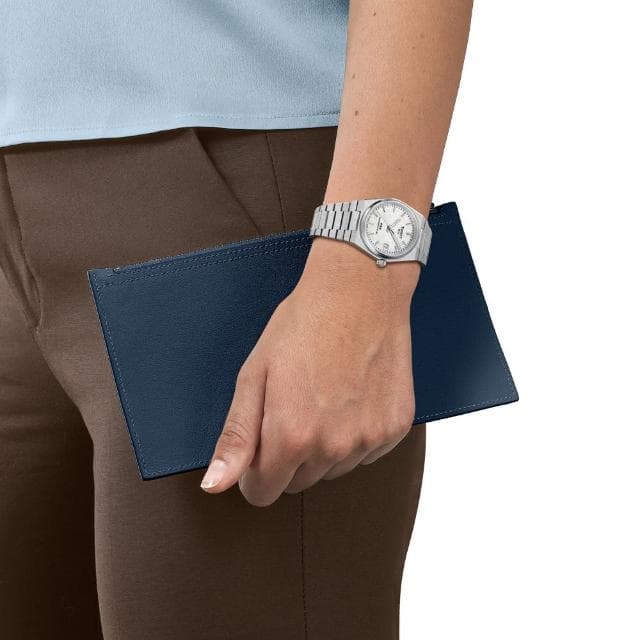 【TISSOT 天梭 官方授權】PRX系列 復古風酒桶型淑女機械錶-35mm 情人節 禮物(T1372071111100)