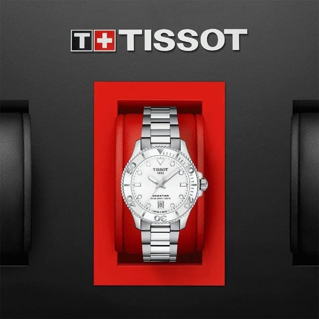 【TISSOT 天梭 官方授權】Seastar 1000 海洋之星300米潛水女錶 搭贈白色矽膠帶 母親節(T1202101101100)