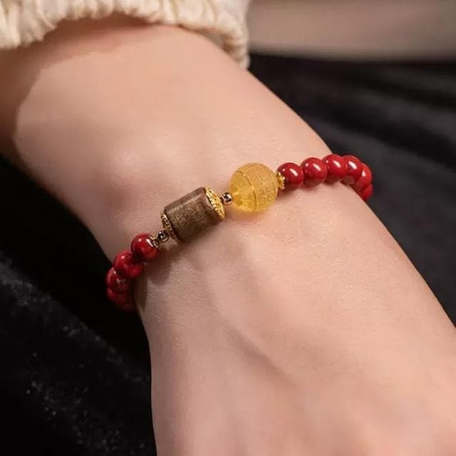 【MoonDy】母親節禮物 中國風手鍊 硃砂手鍊 蜜蠟手串 蜜蠟迴紋珠 串珠手鍊 沉香木手串 紅色手鍊 送長輩 送