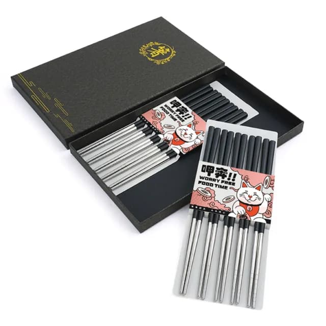 【HOME+】不鏽鋼 黑銀筷子10雙 過年禮盒長輩 環保筷 入新居送禮 B-CPSBS230-10(餐廳 筷子 送禮物)