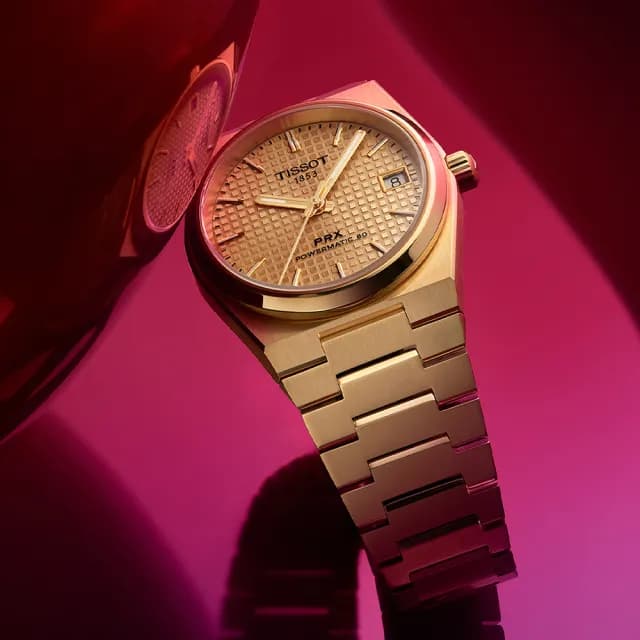 【TISSOT 天梭】PRX系列 70年代復刻機械錶-金/35mm 禮物 送禮 推薦(T1372073302100)