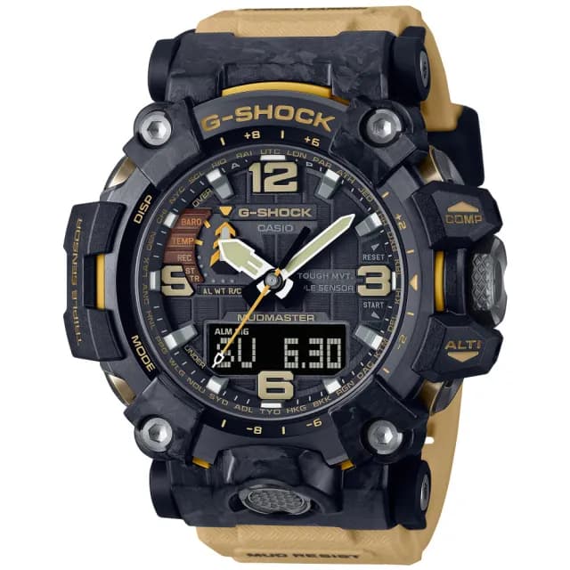 【CASIO 卡西歐】G-SHOCK 碳纖維泥人太陽能雙顯腕錶 父親節 禮物  送禮 推薦(GWG-2000-1A5)