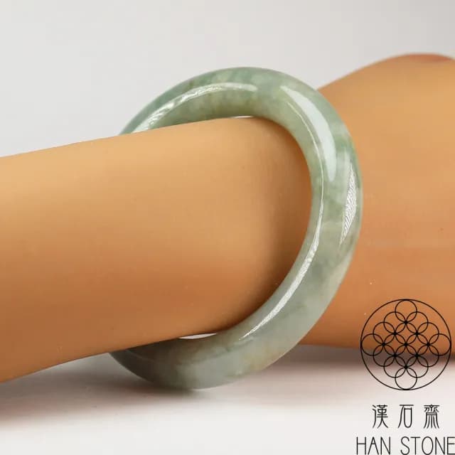 【漢石齋】情人節禮物 天然翡翠A貨 圓條手鐲玉鐲 糯種飄花(手圍16.7/版寬11.3mm)
