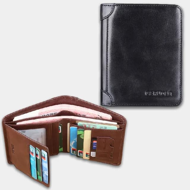【男士經典】雙11 復古油蠟皮夾(牛皮 防盜刷 RFID 三折短夾 皮包 零錢包 手拿包 男用