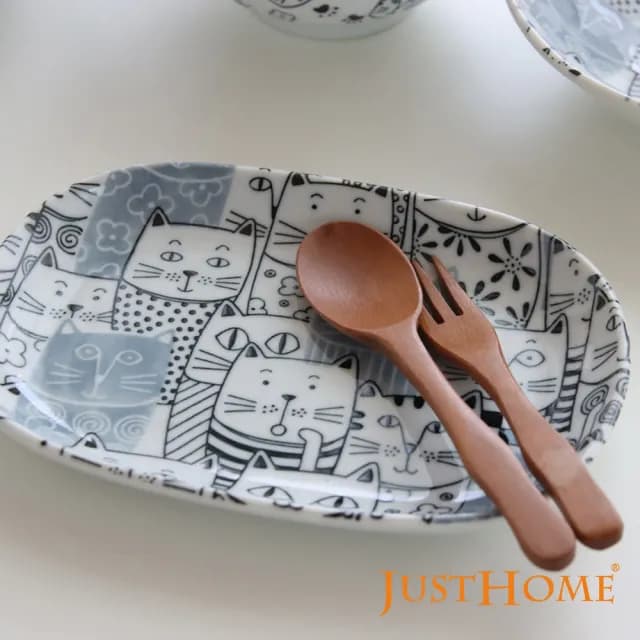 【Just Home】日本製滿版貓咪世界陶瓷碗盤餐具8件組(日本製 碗 盤)