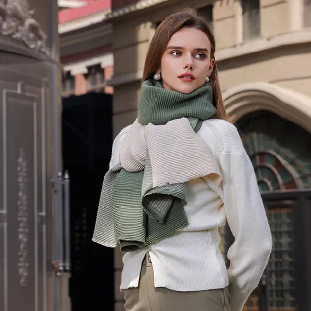 【Elodie】雙色圍巾 保暖圍巾/歐美時尚雙色壓摺百搭優雅保暖圍巾 披肩(9色任選)