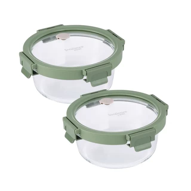 【CorelleBrands 康寧餐具】文青款 圓形全可拆玻璃保鮮盒630ml兩入組(上蓋可微波)